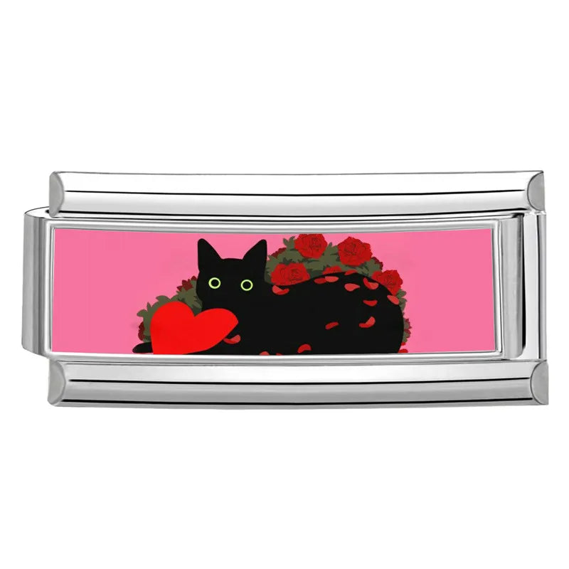 Y2K Red Pink Heart Dog Cat Flowers Italian Charm Link Fit 9mm Stainless Steel Jewelry DIY Making Bracelets For Gifts