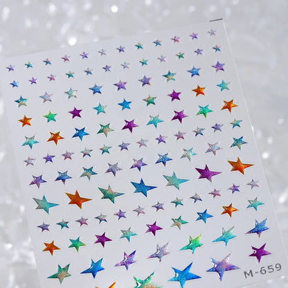 Grid Patterned Star Bowknot Cherry Polka Dot Line Colorful Geometric Five-pointed Star Adhesive Nail Art Sticker Manicure Decal