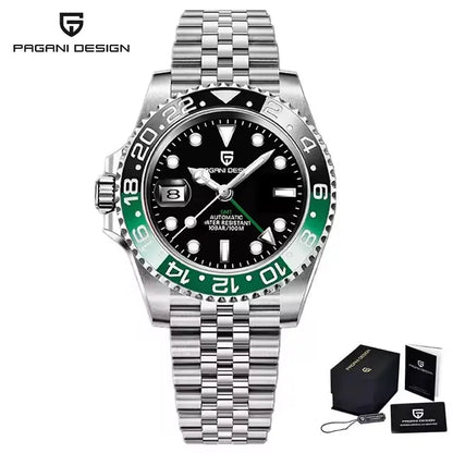 PAGANI DESIGN 40MM Black Gray Dual Tone Automatic Mechanical GMT WATCH Sapphire Glass Stainle Steel Sports luminous Watches men