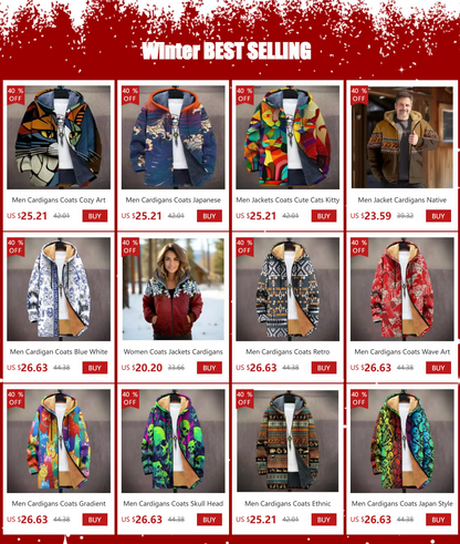 Men Cardigans Coats Skull Head Printed Plush Thick Winter Abstract Art Graphics Jackets Casual Streetwear Unisex Clothing