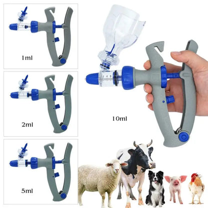 1-10Ml Automatic Veterinary Continuous Syringe / 10Pcs Needles Adjustable Animal Vaccine Injection Livestock Pig Cattle Sheep