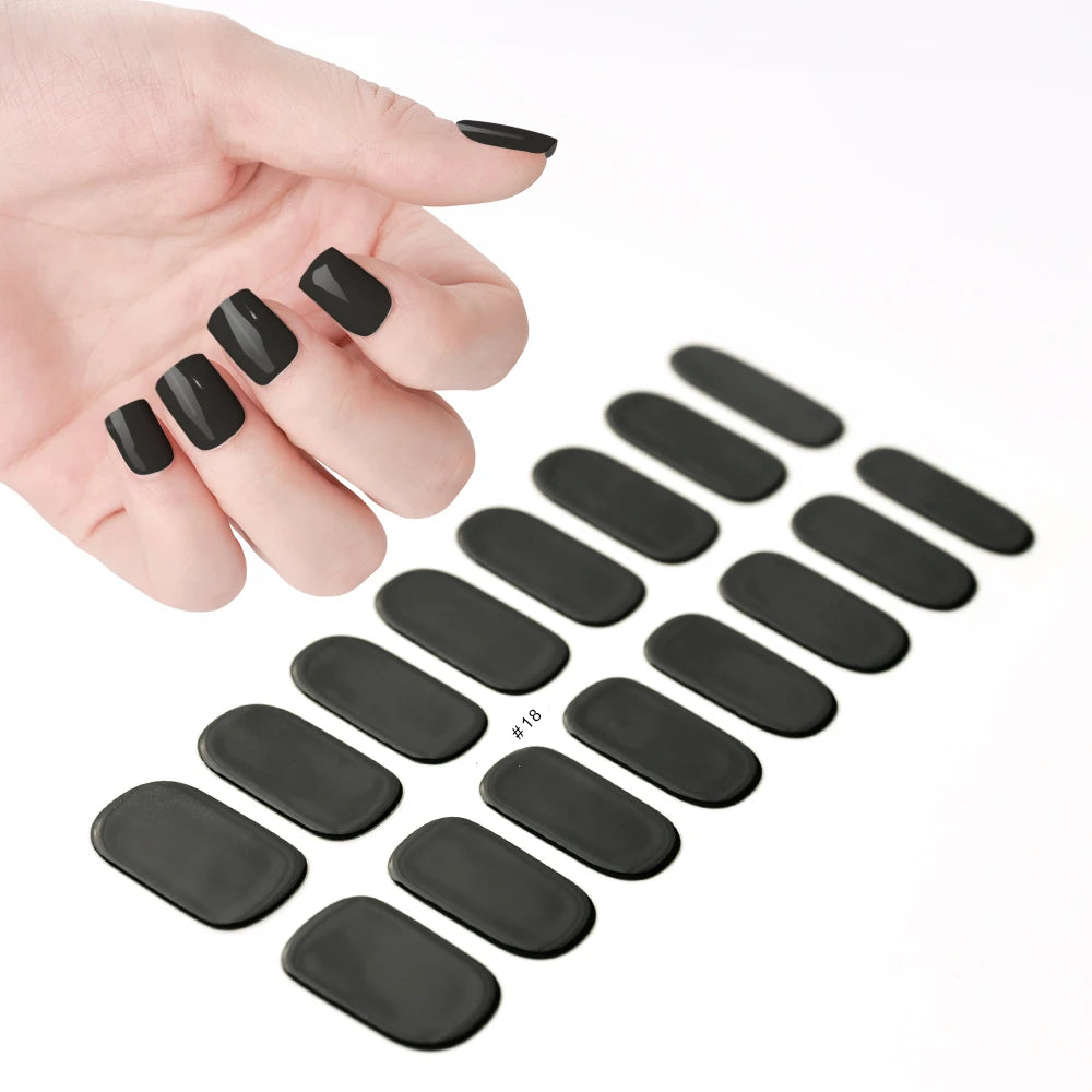 16Tips French Semi-Cured Gel Nail Wraps Sticker Pure Color Full Cover UV Gel Nail Polish Wraps Long-Lasting Nail Extension Decal