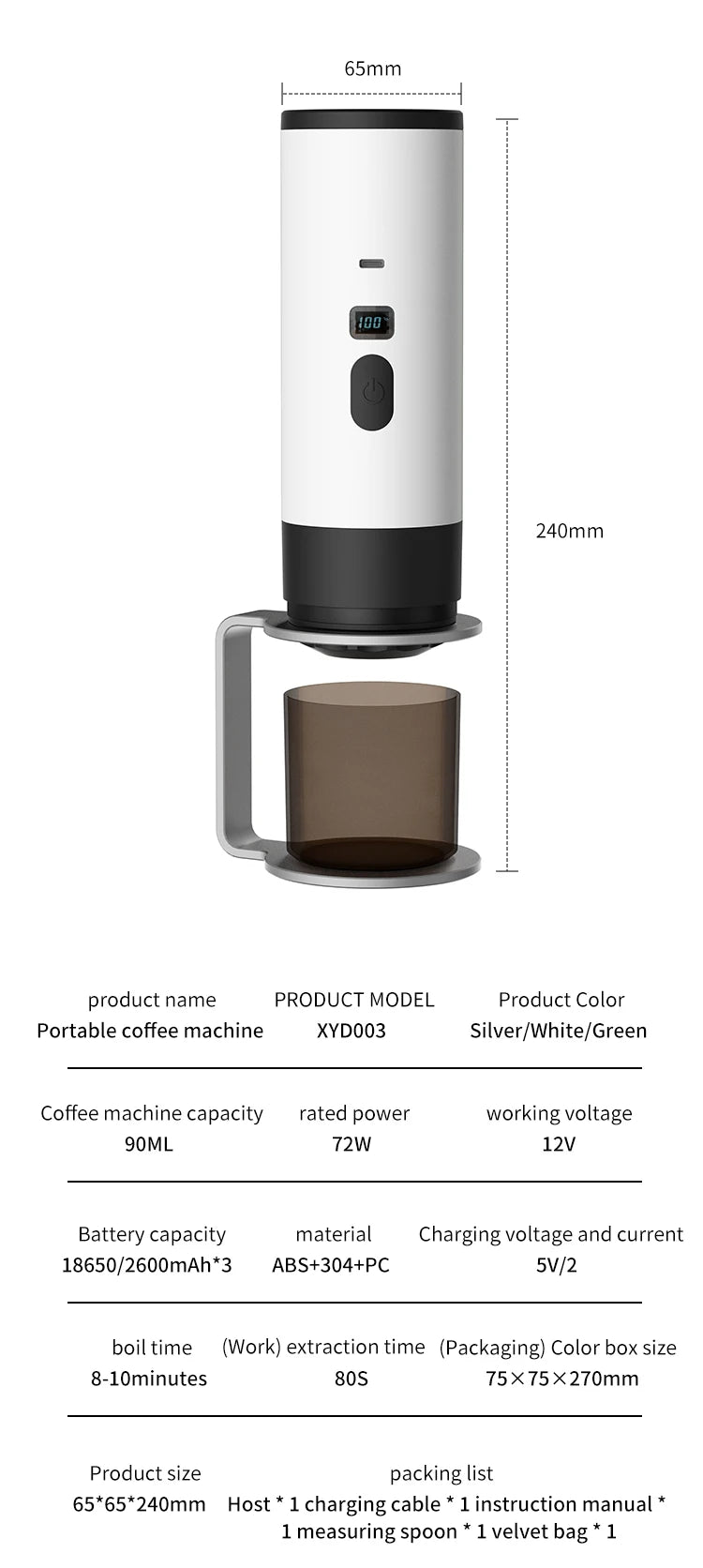 Portable Coffee Machine Wireless 3-in-1 for Ground/Nespresso/DolceGusto Capsule 15Bar 7800mAh Digital Display Travel Camping