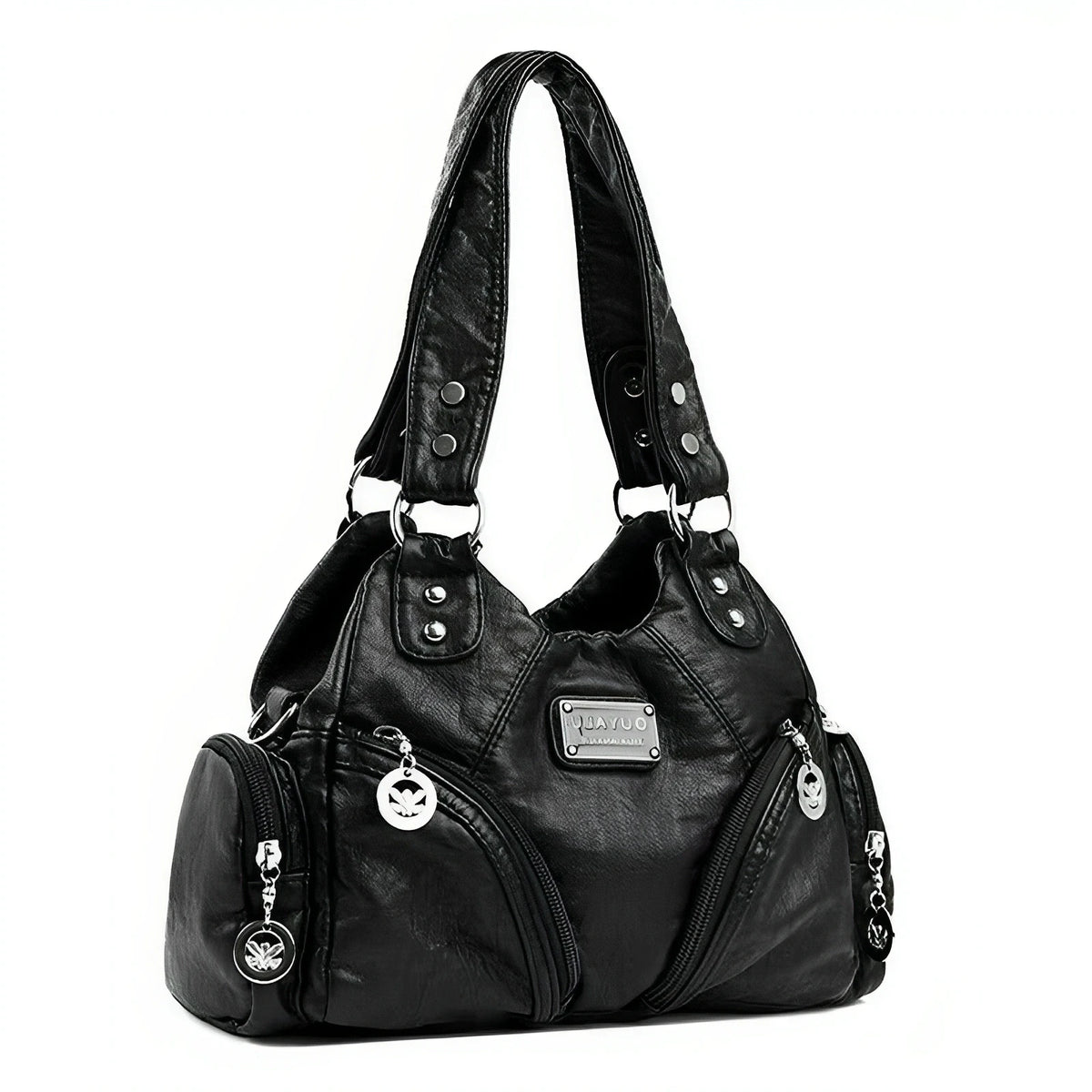 Luxury Soft Pu Leather Brand Girls Shoulder Bags Black HandBags Tote New Arrival Mini Small Motorcycle Bags Crossbody for Women