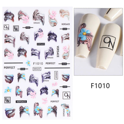 1PCS Marbled Nail Sticker 3D Abstract Lines Sticker Nail Art Supplies Nail Decals Y2K Laser Butterfly Ladies Nail Art Decoration