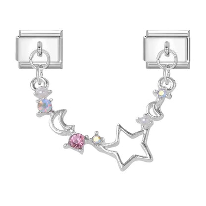 Tassel Chain Butterfly Flowers Star Moon Heart Zircon Italian Charm Links Fit 9mm Bracelet Stainless Steel DIY Jewelry Making