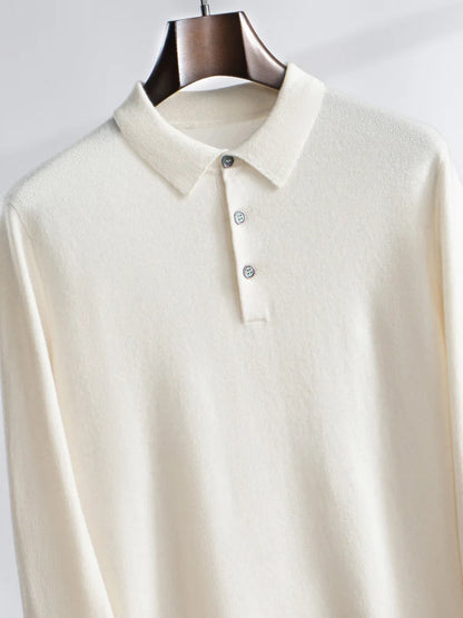 ANGEL 2024 Men's New POLO Shirt 100% Cashmere Knitted Pullover Solid Color Sweater Fall Winter Casual Business Office Jacket