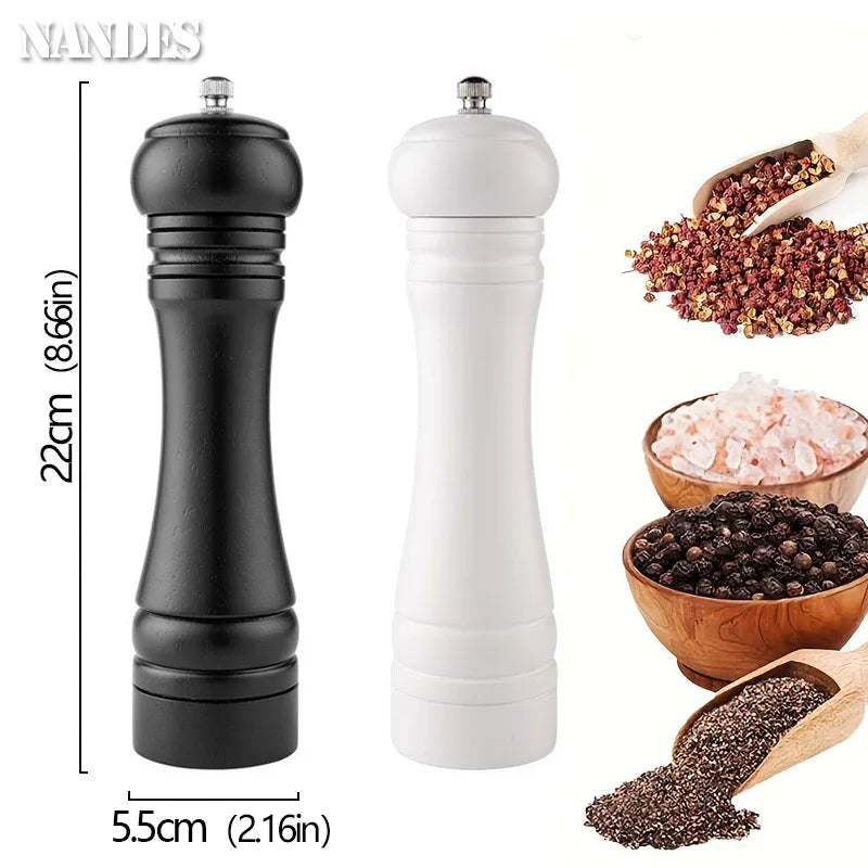 8inch Manual Wood Salt and Pepper Grinder Adjustable Ceramic Rotor Seasoning Spice Grinders Kitchen Cooking Tools