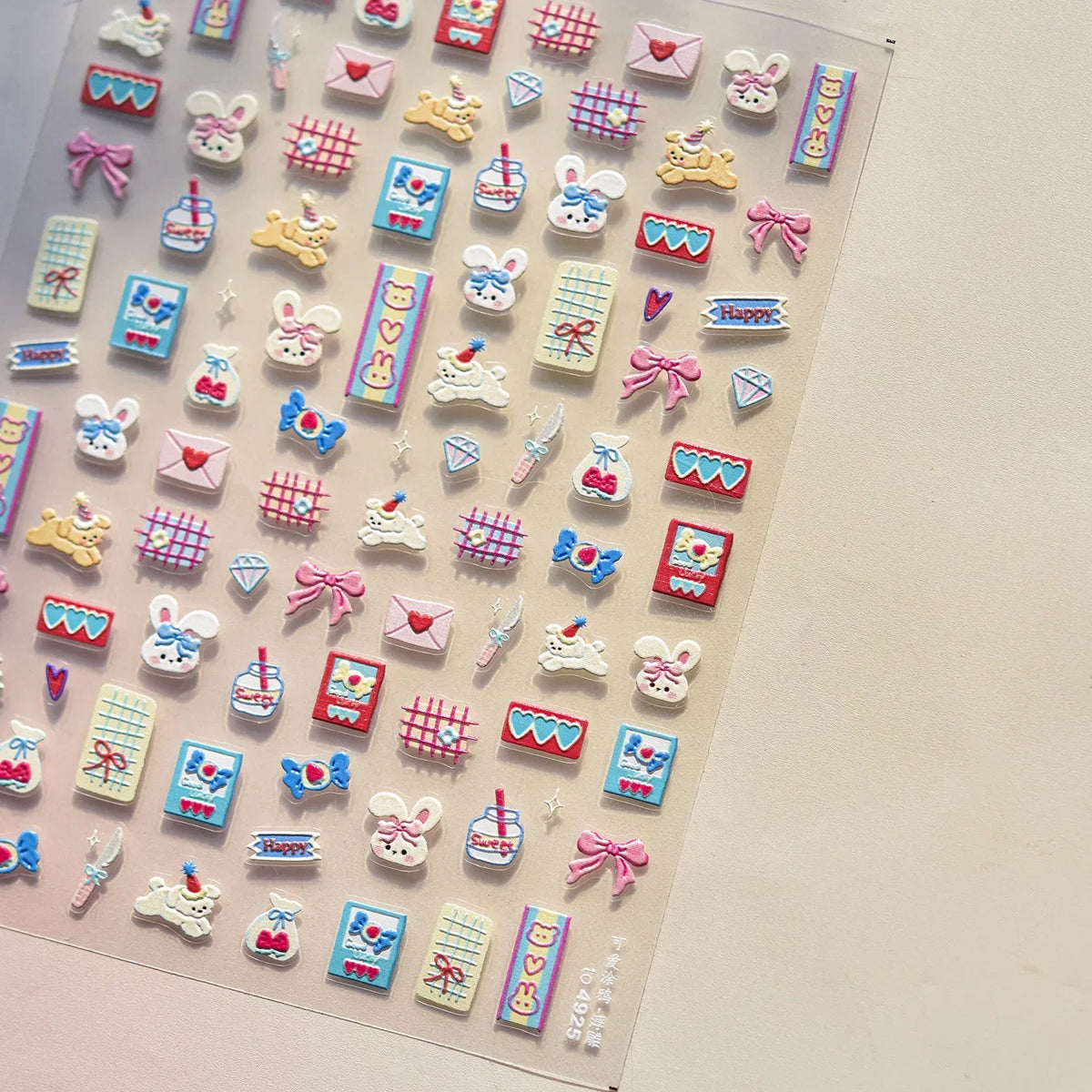 5D Pudding Jelly Dessert Fruit Cherry Pink Claw Print Bowknot Tie knot Love Heart Stars Nail Art Sticker Adhesive Manicure Decal