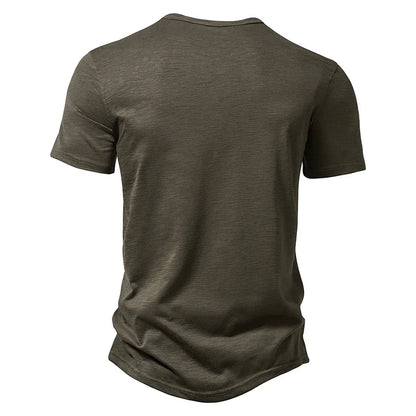 Henley Collar Summer Men Casual Solid Color Short Sleeve T Shirt for Men Polo men High QualityMens T Shirts