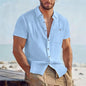 Men's Linen Blend Short Sleeve Button Down Shirt Casual Beach Top with Chest Pocket Breathable Lightweight Summer Shirts for Men