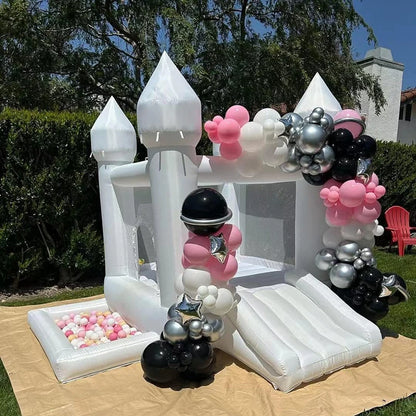 Inflatable Bounce House White Jumping Castle With Ball Pool Slide Children Birthday Party Decoration Gift Wedding Bouncy Castle