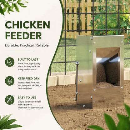 Rabbit Feeder, Galvanized Steel Feeding Box For Hutch And Cage, Silver, Daily Feeding Accessory For Pet Rabbits And Farm Use, 12.5x12.5x25 Cm