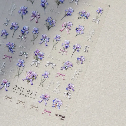 1Sheet 5D Soft Embossed Relief Nail Stickers Cute Daisies Self Adhesive Slider Stickers Press On Nails DIY Japanese Nail Art Dec