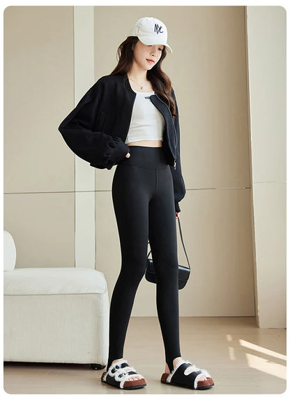 BIVIGAOS Spring Autumn Brushed Foot Tights Sharkskin Leggings Women's High Waist Elastic Tight-Fit Sexy Sports Yoga Leggings