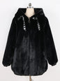 Nerazzurri Autumn Winter Sweet Cute Kawaii Soft Thick Warm Faux Fur Coat Women with Bunny Ears Cute Fluffy Jacket Hoodie 2024