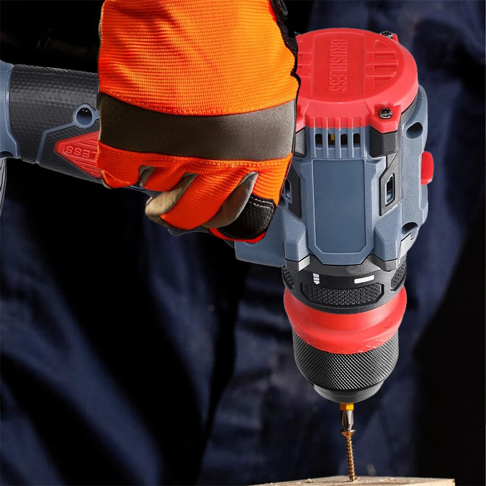 55N.M Brushless Electric Drill Screwdriver 2 IN 1 Handheld Cordless Impact Drill Woodworking DIY Power Tool With 2PCS Battery