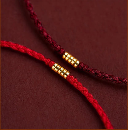 Hand Braided Red Rope Bracelet Copper Lucky Bead Hand Rope Couple Bracelet Simple Buckle Ethnic Original Female Accessory