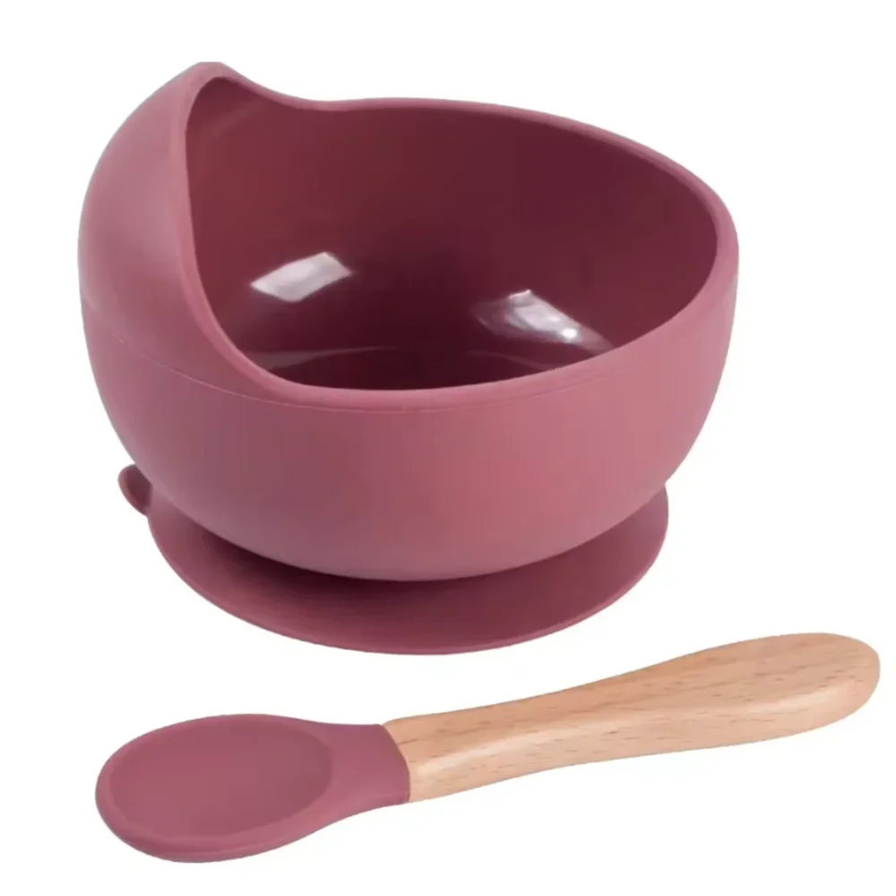 High Quality Spill-Proof Silicone Feeding Bowl Baby Dishes Kid Dinner Spoon Food Grade Silicone Baby Silicone Tableware