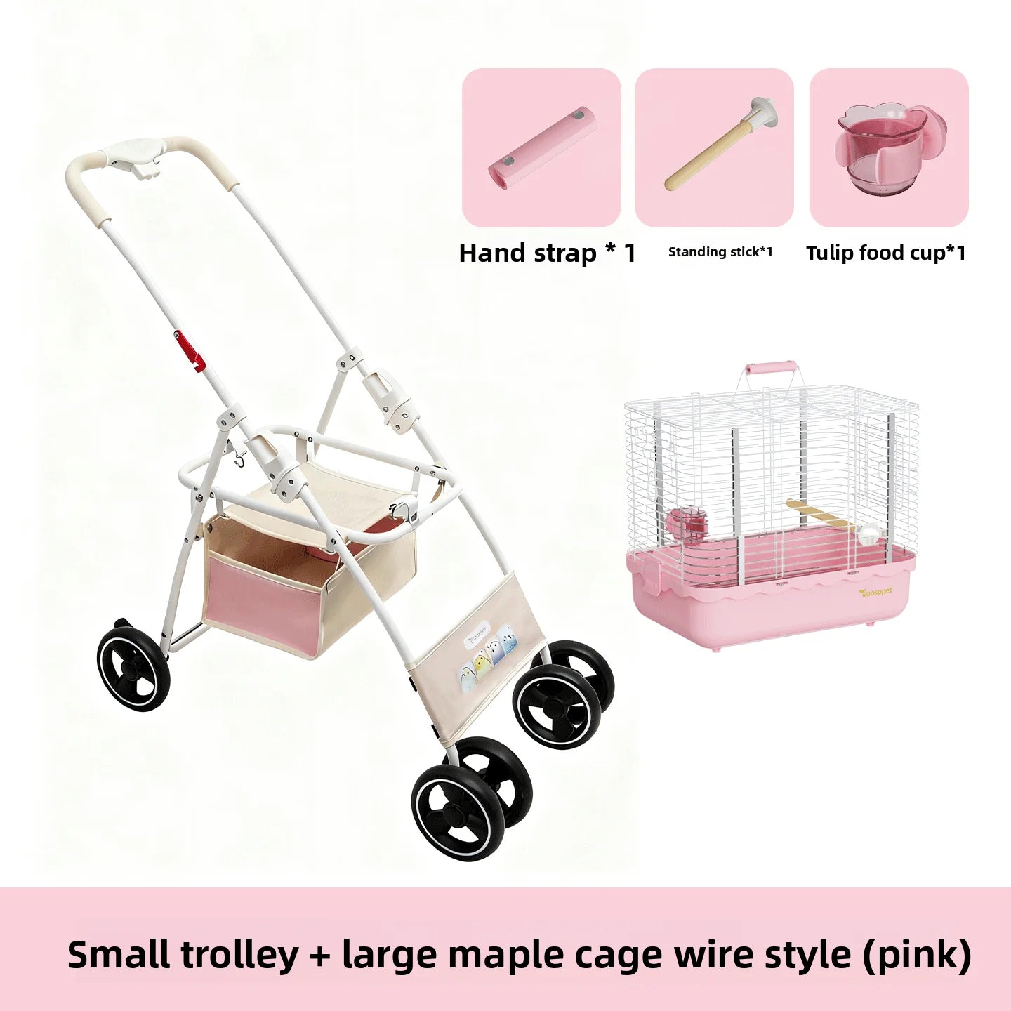 Foldable Lightweight Parrot Stroller Outdoor Travel Pet Carrier with Storage Space