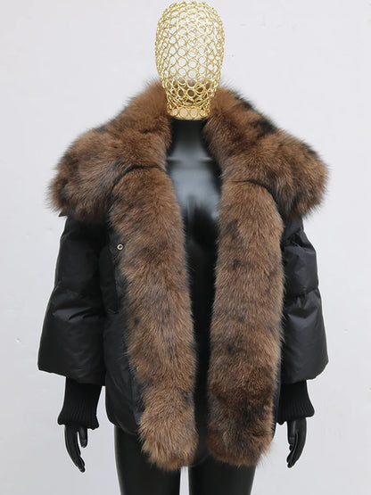2024 Winter Women Warm Coat Oversized Real Fox Fur Collar Thick Luxury Outerwear New Fashion 90% Goose Down Jacket