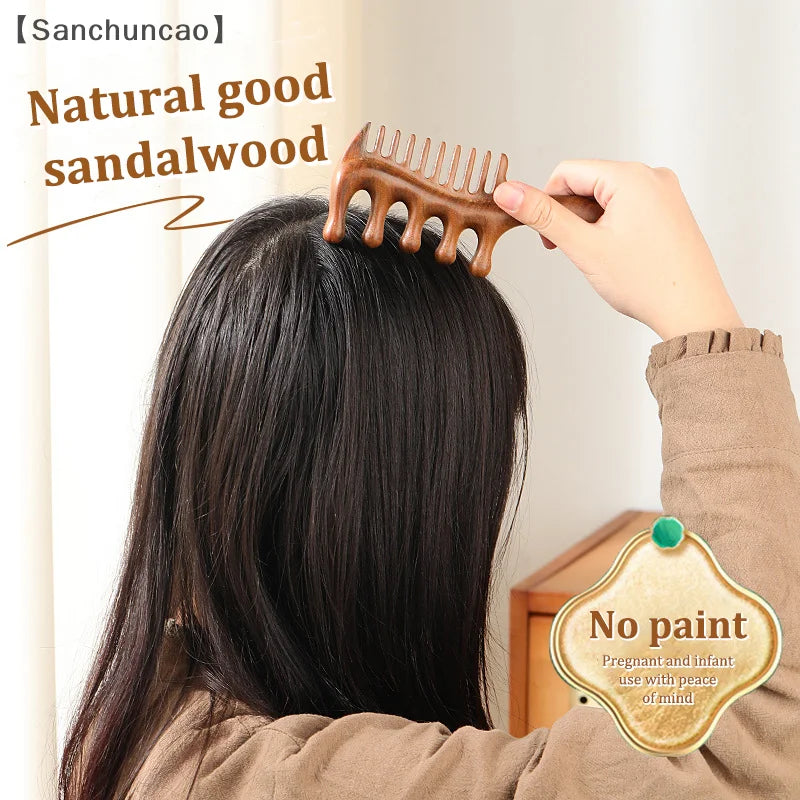 1Pcs Golden Silk Sandalwood Narrow Dual-purpose Comb Care Scalp Comb Gua Sha Meridian Dredging Hairdressing Tool