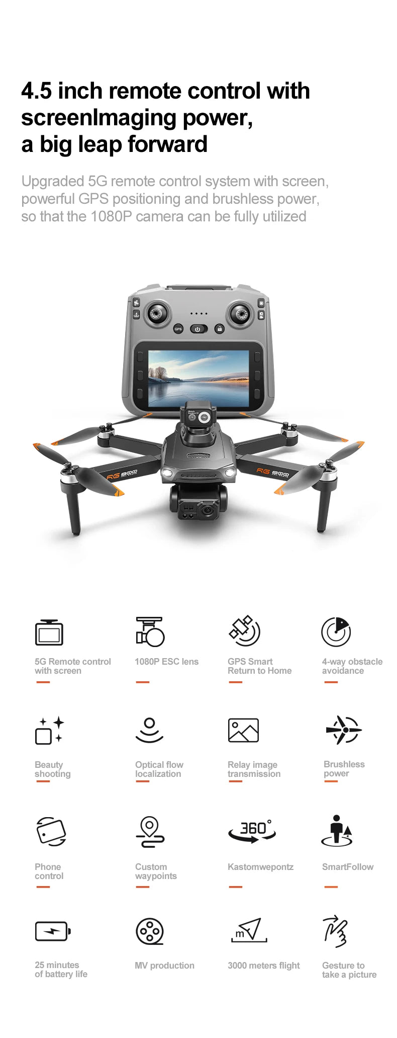 RG800 MAX GPS Drone Professional 8K Camera Aerial FPV Brushless Avoiding Obstacle 5G Relay transmission Screen RC Security Drone
