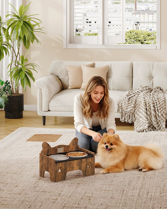 Raised Dog Bowl, Includes Two Stainless Steel Bowls with Splash-proof, Squeaky-Free Design, Suitable for Small and Medium Dogs