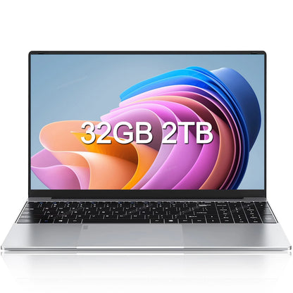 LENO Large-Screen 15.6" Laptop 32GB RAM 2TB SSD Intel 6500Y Office Windows11 Notebook 5000mAh Gamer PC with Backlit Fingerprint