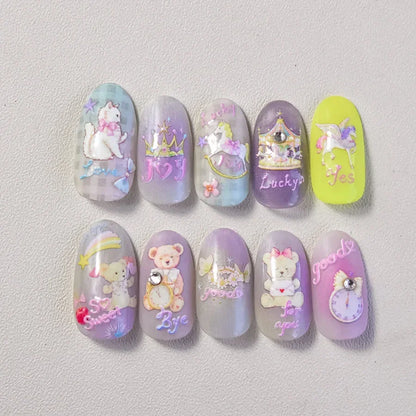 Lovely Animal Graffiti Cat Claw Rabbit Bunny Bear Dog Flower Fruit Dim Sum Candy Sunflower Adhesive 5D Nail Art Stickers Decal