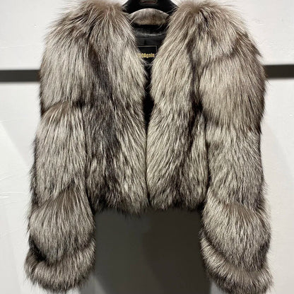 YOLOAgain Women's Natural Fox Fur Jacket 2025 Winter Warm Luxury Real Fox Fur Coat