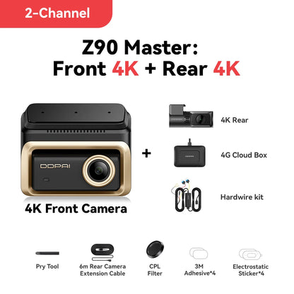 DDPAI Z90 Master 4K+4K Dual Car Dashcam Front and Rear Dual HDR Dash Cam GPS ADAS Parking Night Vision Camera DVR Video Recorder