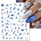 3d Nail Art Decals Elegant White RoyalBlue Roses Flowers Adhesive Sliders Nail Stickers Decoration For Nail Manicure