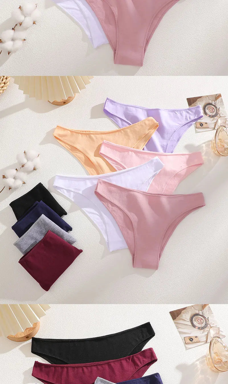 5PCS/Set Cotton Women's Panties Female Underwear Sexy Briefs Lingerie Smooth Comfortable Underpants Solid Color Pantys M-XXL