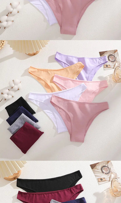 5PCS/Set Cotton Women's Panties Female Underwear Sexy Briefs Lingerie Smooth Comfortable Underpants Solid Color Pantys M-XXL