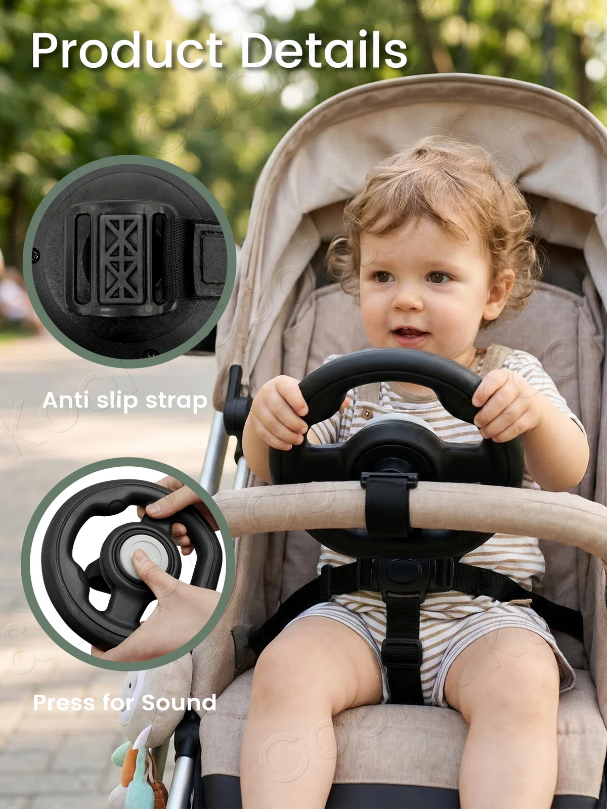 Stroller Steering Wheel  Fun Honking & 360° Rotation to Engage & Calm Fussy Riders, Easy-Attach Design