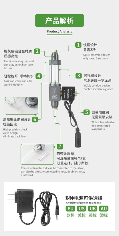 DIY Aquarium CO2 Solenoid Valve Bubble Gauge AC100-240V Fish Tank CO2 Generator Pressure Reducing Valve Equipment Supplies