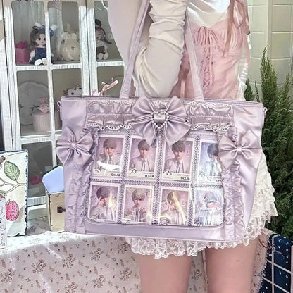 New Y2K Cute Japanese Ita Bag Lolita Girl Transparent Shoulder Tote Bag Large Capacity Crossbody Casual Bag DIY Display Handbags