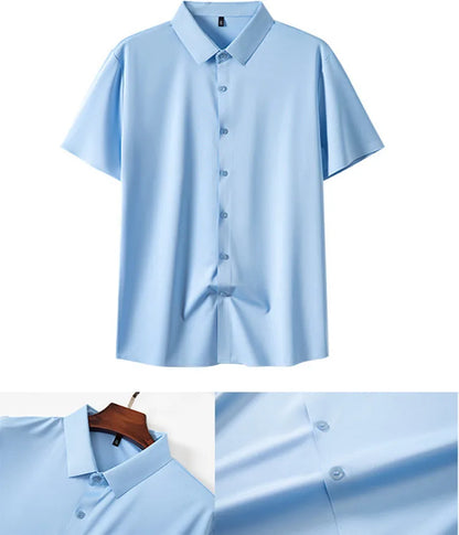 High Quality Summer Business Shirts For Men Short Sleeve Button Wrinkle Free Elasticity Social Black Office Dress Shirts US Size