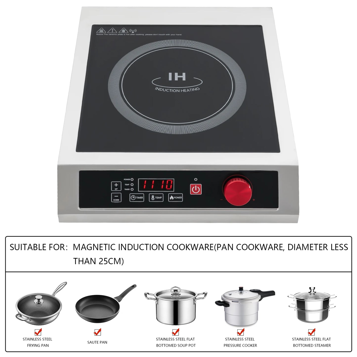 3500W Commercial Induction Cooktop Electric Induction Stove LED Display Anti-crush Induction Hob Cooker