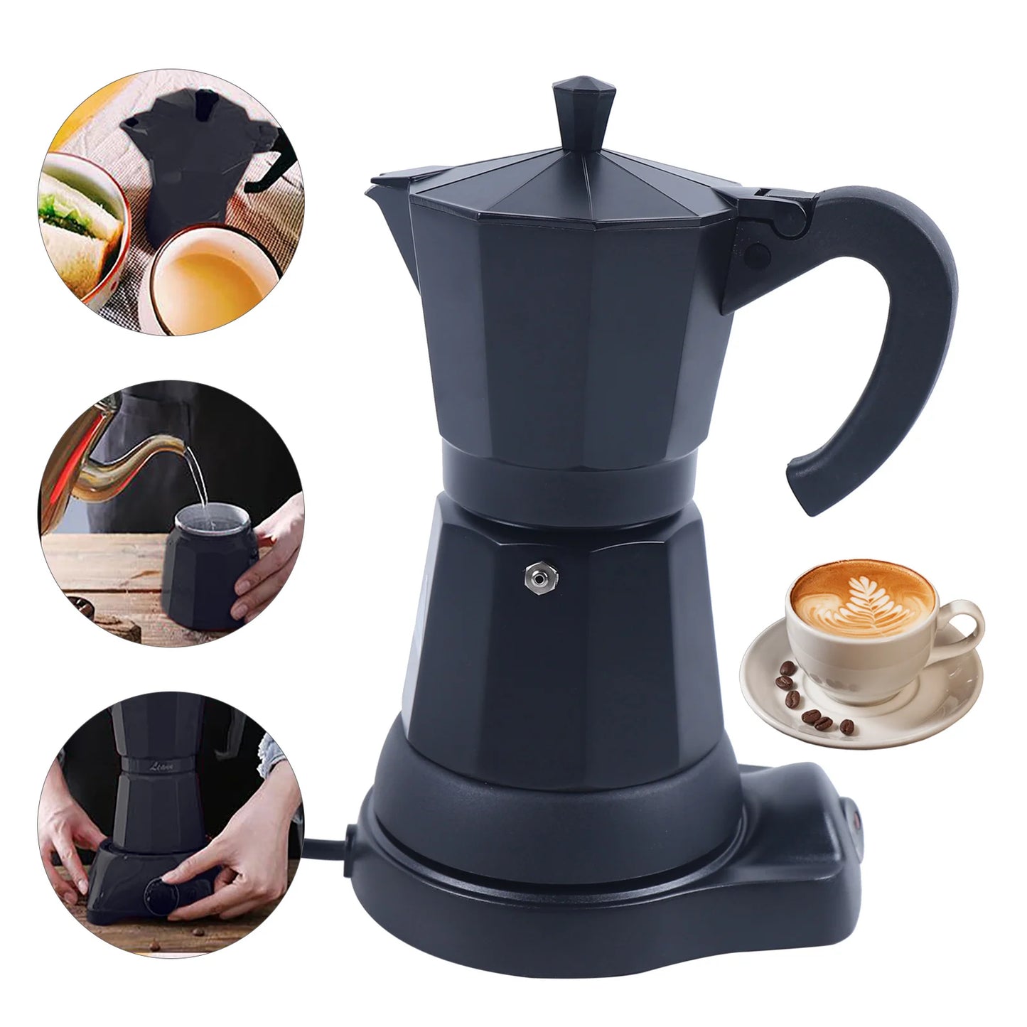 300 ml Electric Coffee Machine Aluminium Espresso Maker Mocha Espresso Pot with Separate Base