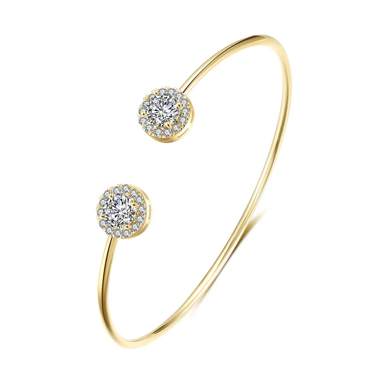 Luxury Geometry Gold Color Cuff Bangles For Women Fashion Cubic Zirconia Bracelets INS Party Everyday Jewlery.