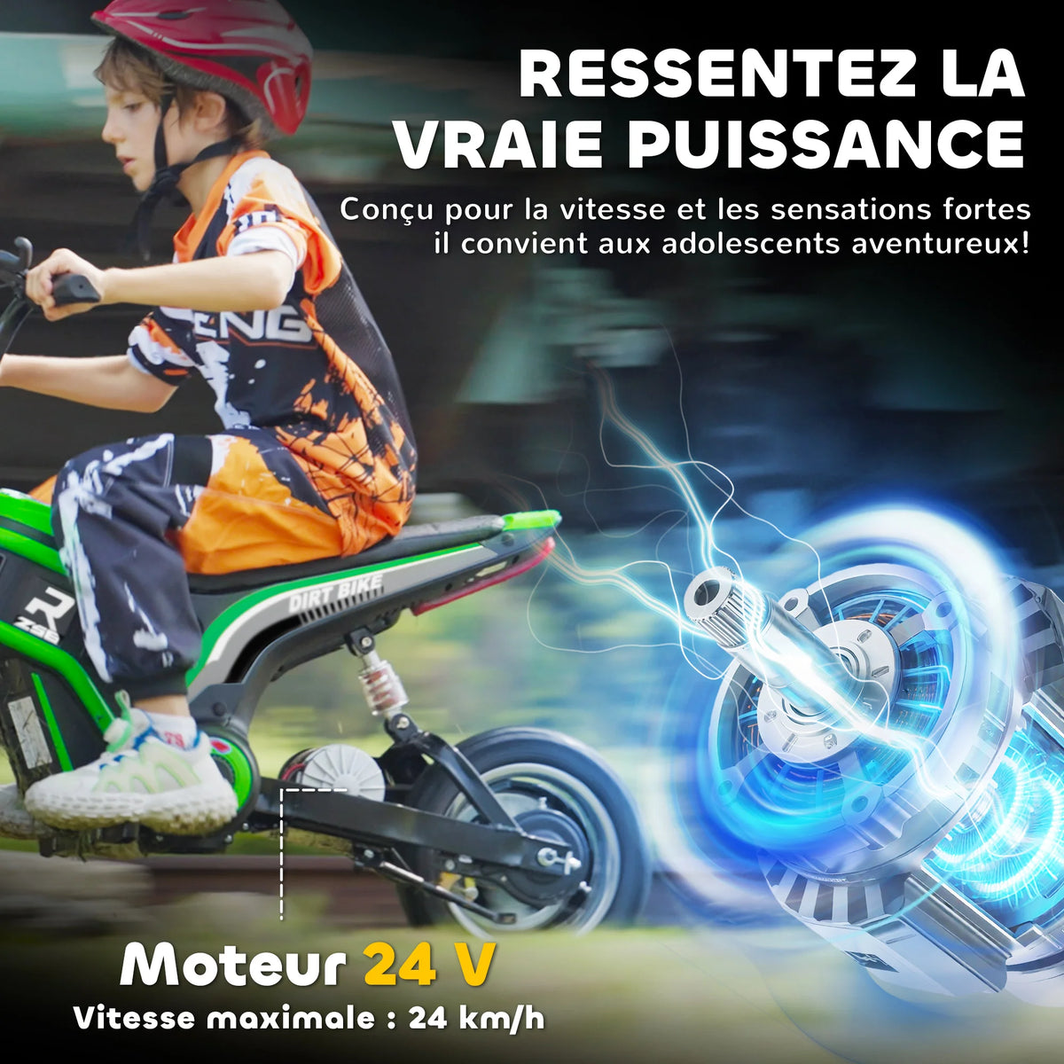 Electric motorcycle for children, off-road motorcycle, electric motorcycle for kids, 350 W engine, 12 V battery, 8–16 km/h, 12-inch pneumatic tires, green, children’s motorcycle