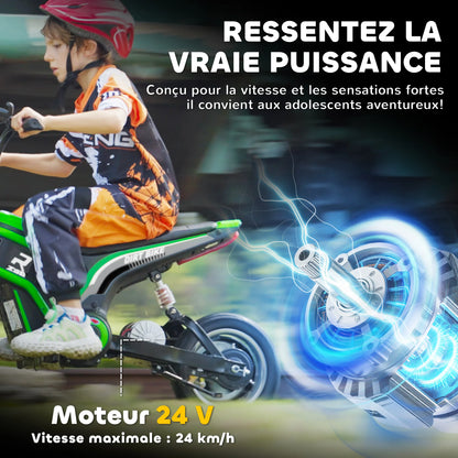 Electric motorcycle for children, off-road motorcycle, electric motorcycle for kids, 350 W engine, 12 V battery, 8–16 km/h, 12-inch pneumatic tires, green, children’s motorcycle