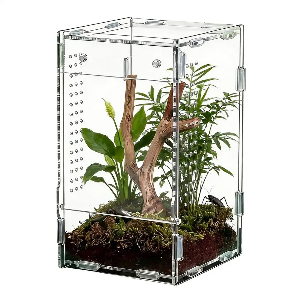 1pc Acrylic Transparent Reptile Breeding Box Amphibian Cage Nano Arboreal Tarantula Enclosure Jumping Spider Reptiles Habitat