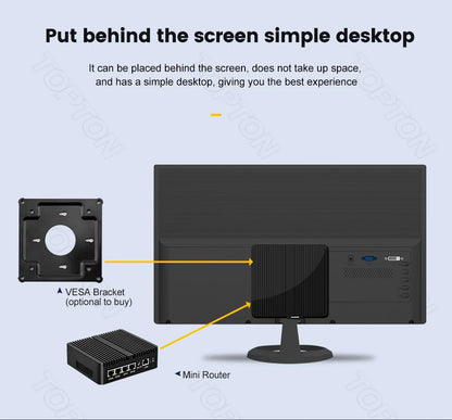 Topton Solid Fanless Firewall Mini PC VPN Gateway Intel N150 N5105 J6412 J5005 7305 6305 4x2.5G LAN Home Server PfSense Computer