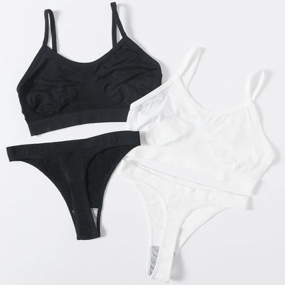Women Seamless Bra And Panties Set Wire Free Bralette High Leg Cut Thongs Comfort Ribbed Unlined Underwear Sexy Lingerie Set