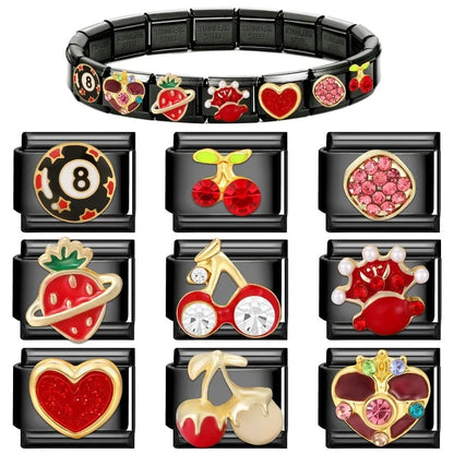 2025 New Original Black Red Stars Love Heart Bows Flower Italian Charm Link Fit 9mm Stainless Steel Jewelry DIY Making Bracelets