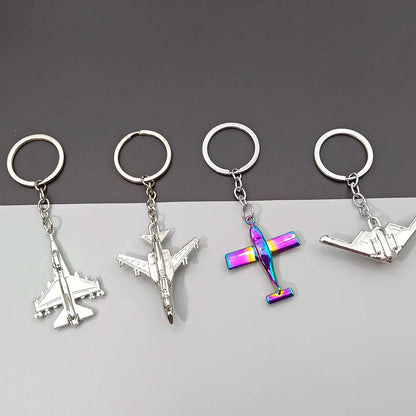 Air Plane Model Fighter Keychains Metal Cool Airplane Keyring Pendant Car Motorcycle Bag Key Chain Ring for Men Creative Gift