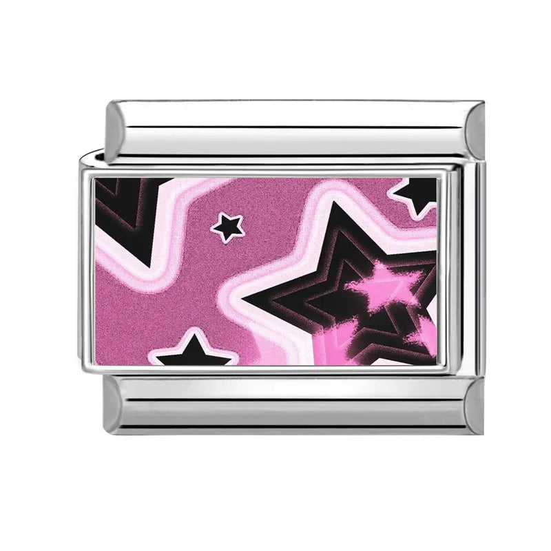 Beautiful Flower Y2K Black Star Dog Heart Pink Italian Charm Link Fit 9mm Stainless Steel Sweet Bracelet Jewelry Making DIY Gift